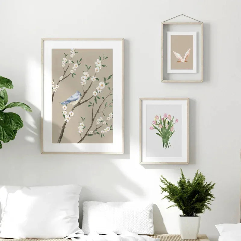 affiches décoratives de pâques avec lapin radis et oeuf fleuri