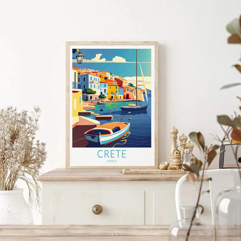 affiche rétro sur toile île de santorin art mural décoratif