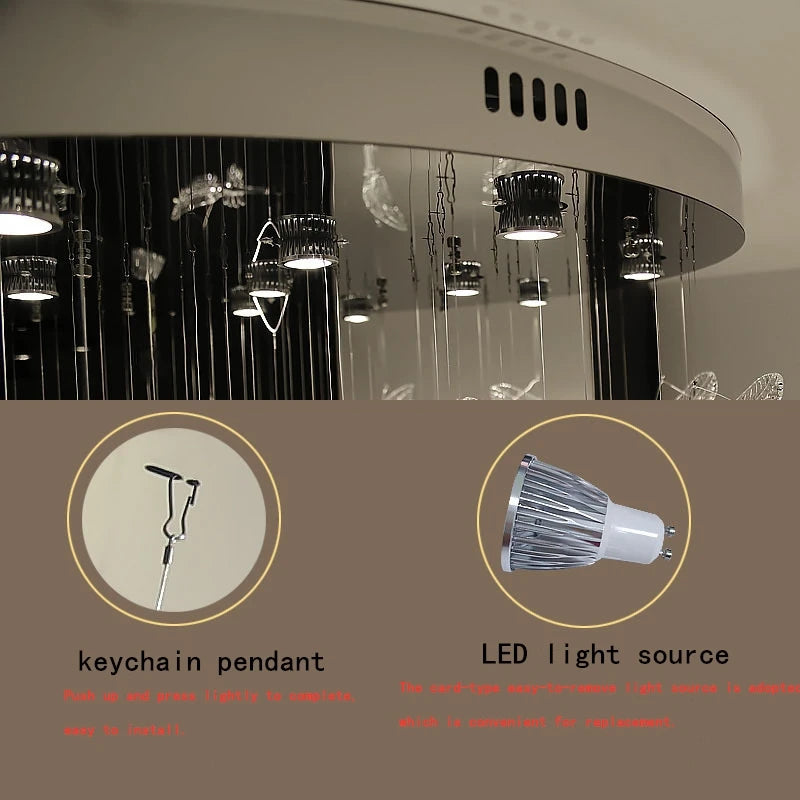 lustre plume en cristal led moderne en acier inoxydable