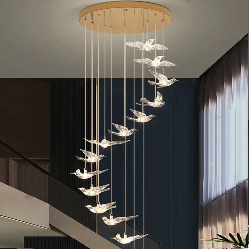 YOULAIKE oiseau design led lustre pour escalier de luxe salon suspendu luminaire couloir longue spirale acrylique lampes