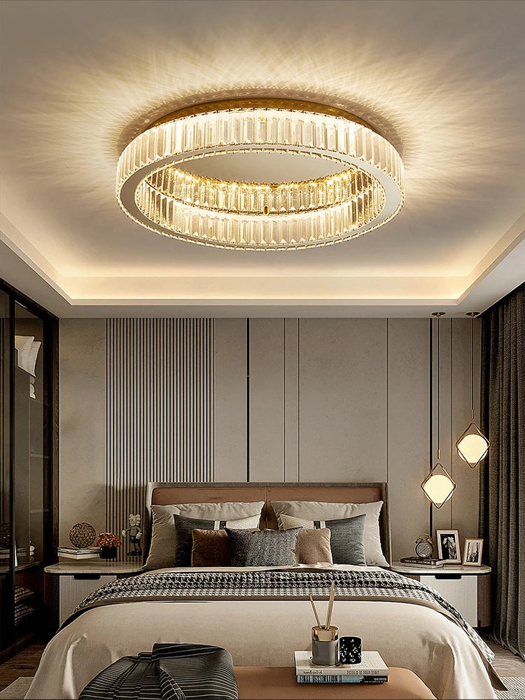 lustre en or et argent avec led dimmable rond