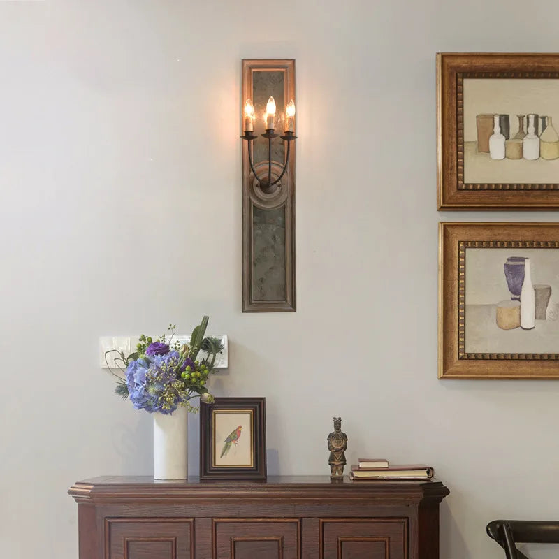 applique murale rétro américaine en bois et vieux fer avec miroir