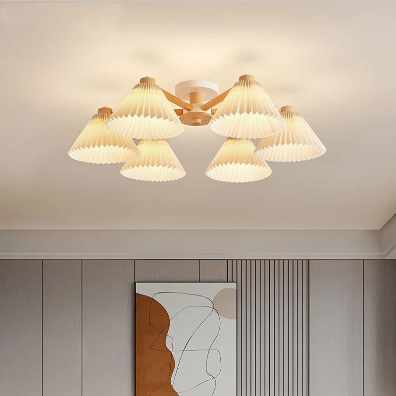 Plafonnier moderne nordique pour salon salle à manger parapluie plissé lampes suspendues en bois E27 luminaires pour la maison