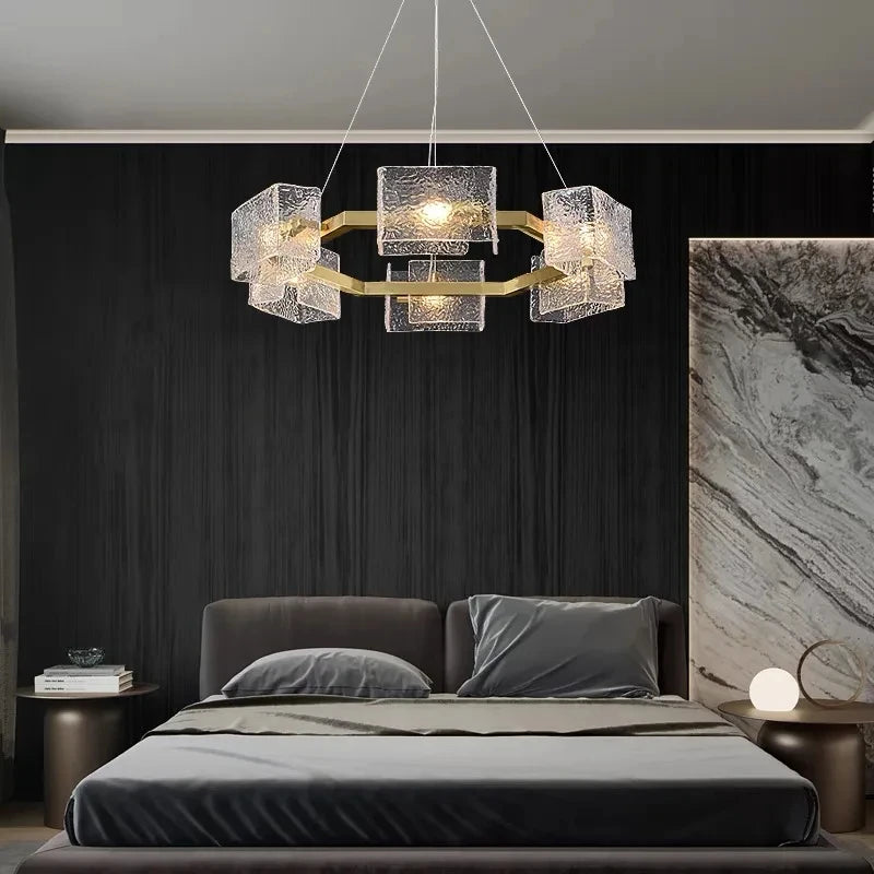 lustre led moderne ondulations d'eau en verre de luxe