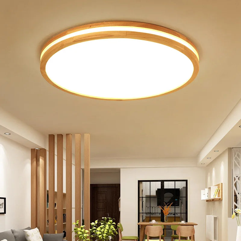 Plafonniers ronds en bois LED pour chambre salon salle à manger lampe suspendue Dimmable Style