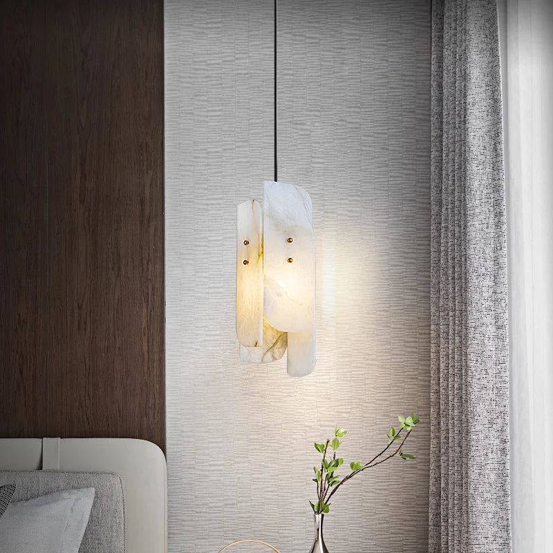 lampe suspendue en marbre avec fil de cuivre réglable style