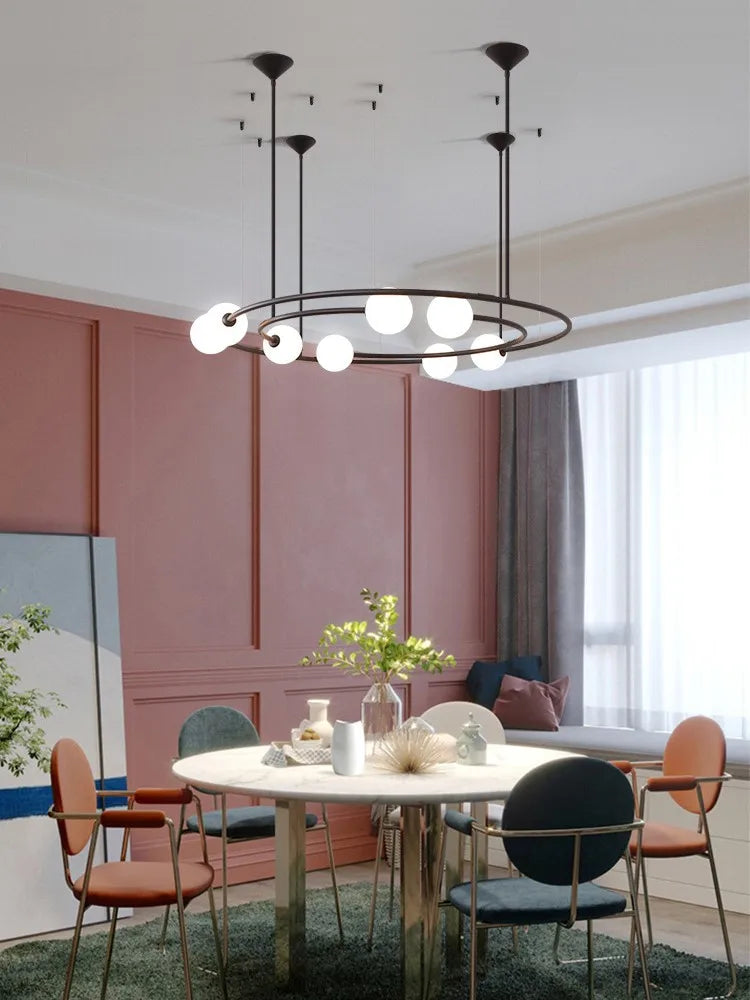 lustre moderne créatif orbite planète en verre led décoration café