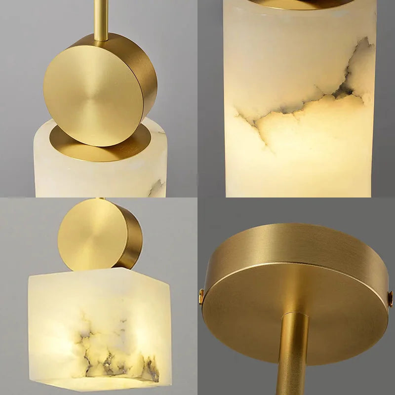 Suspension nordique en marbre et cuivre avec lumières led