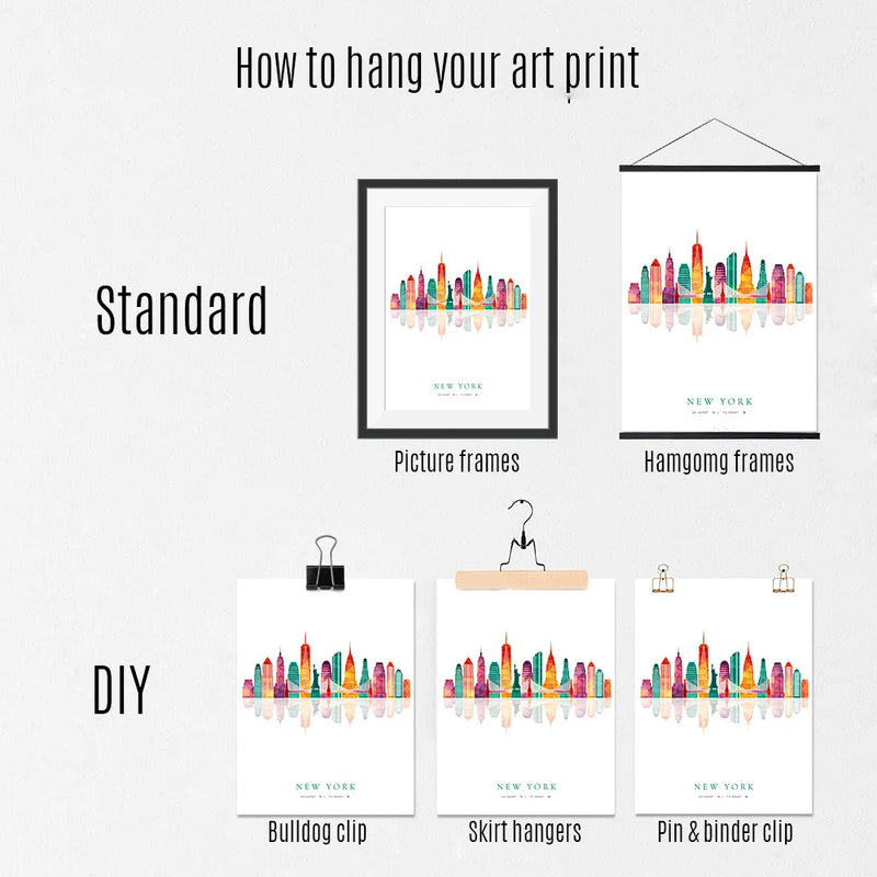 art mural skyline des villes pour décoration nordique