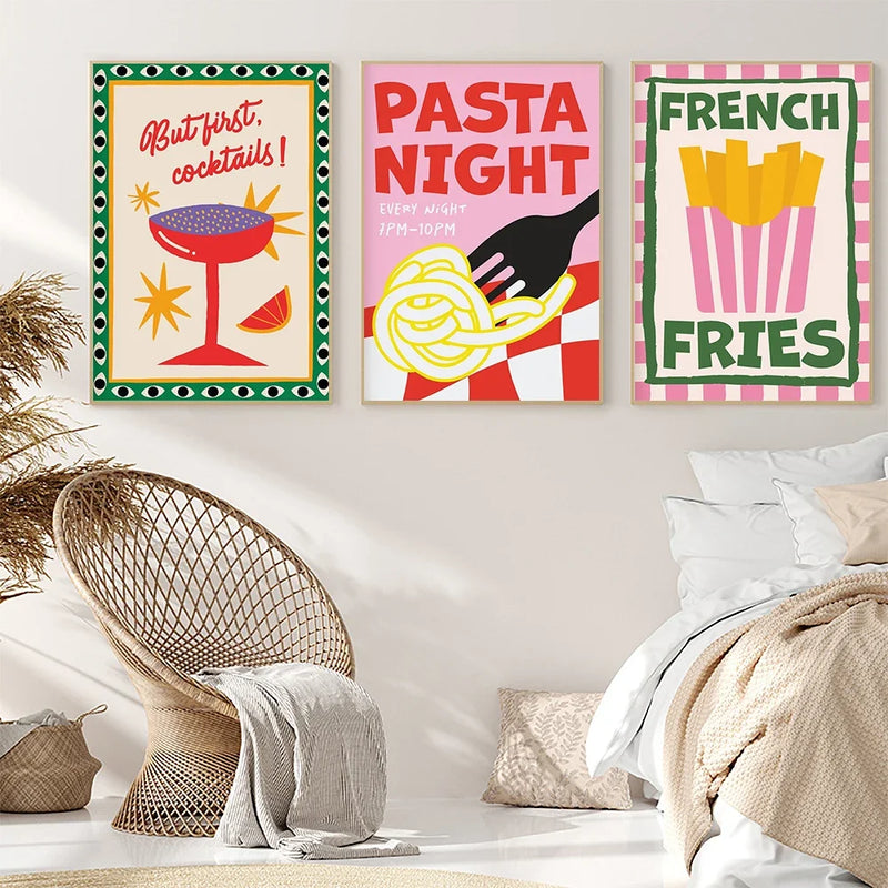 affiche artistique sur la cuisine et les pâtes décorative pour intérieur