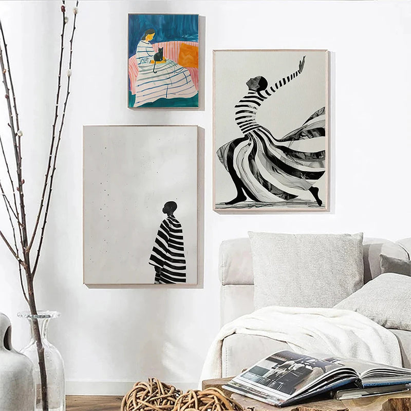 affiche murale femme chat art abstrait décoratif pour salon