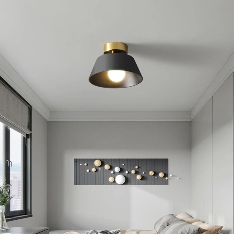 Rétro plafonnier LED décoration intérieure lampe fer rond noir blanc abat-jour pour balcon allée couloir couloir luminaire