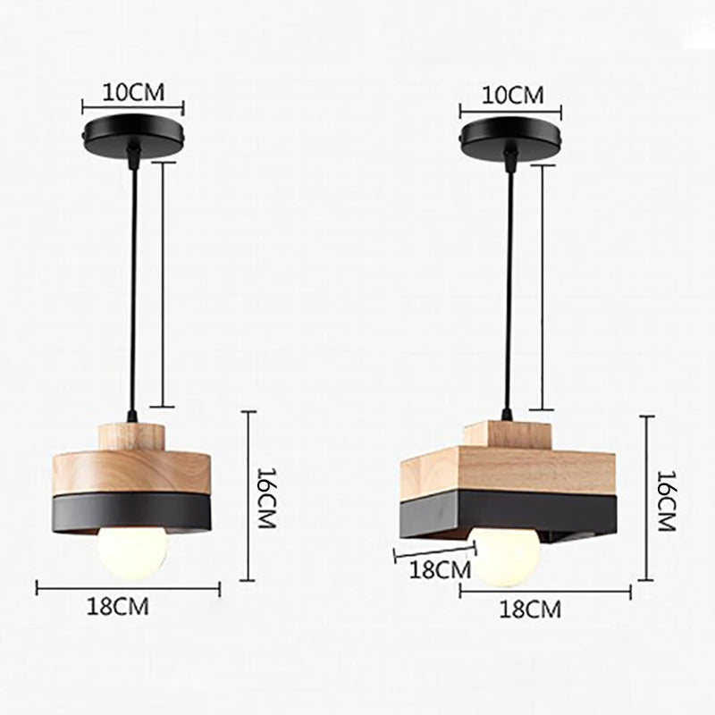 Nordique LED suspension en bois fer 18CM carré salon luminaire suspendu pour chambre salle à manger étude décor à la maison Luminaires