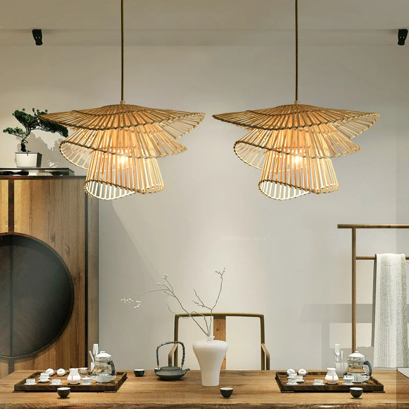 lustre led en bambou rotin créatif pour décoration maison