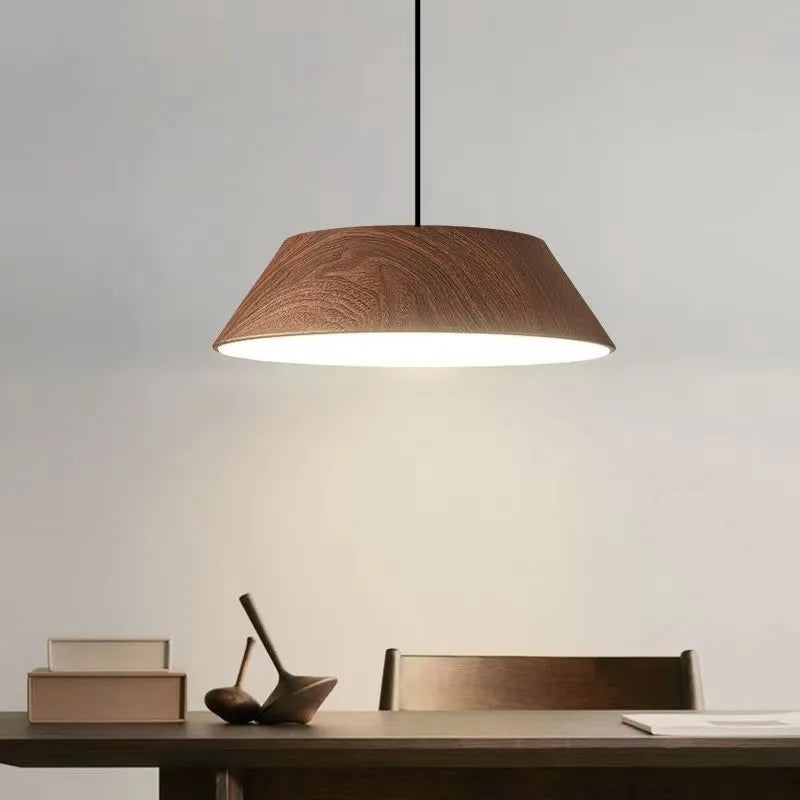 Nordique imple noyer Grain couleur bois Grain LED lustre japonais salle à manger barre lampe Wabi Sabi Art café table suspension
