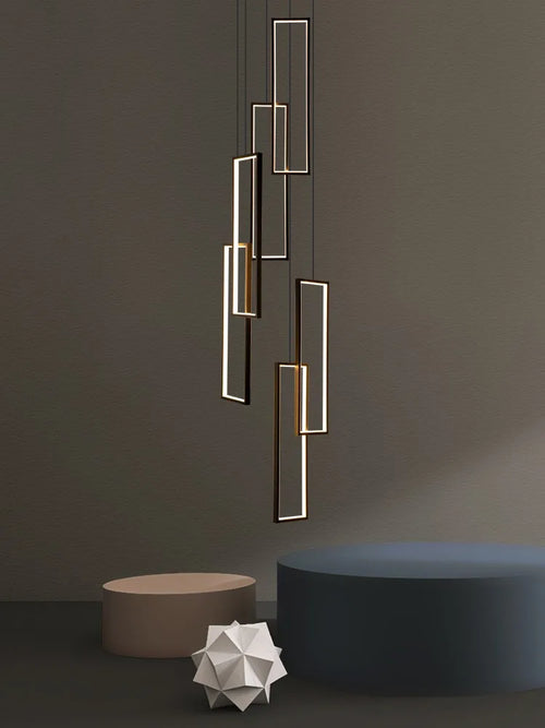 lustre d'escalier minimaliste moderne carré creux duplex grand