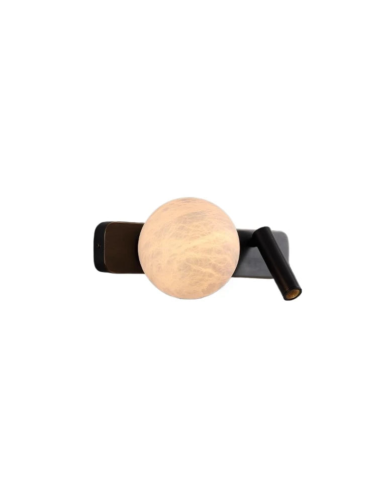 Modern Minimalist Black Rotatable All Copper Natural Marble Wall Lamp, Bedroom Bedside Lamp, Light Luxury Living Room Wall Lamp