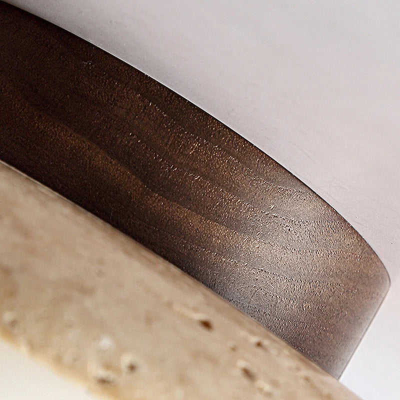 plafonnier wabi sabi en travertin forme de disque pour intérieur et extérieur