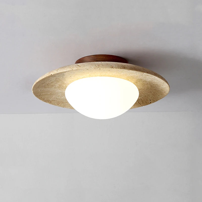 plafonnier wabi sabi en travertin forme de disque pour intérieur et extérieur