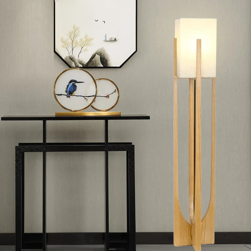 Lampadaire en bois chinois salon chambre canapé chevet lampe de Table verticale nordique en bois massif Led lampe sur pied décor de pièce