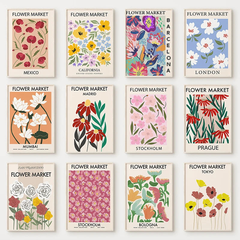 affiche abstraite de fleurs pour décoration murale nordique