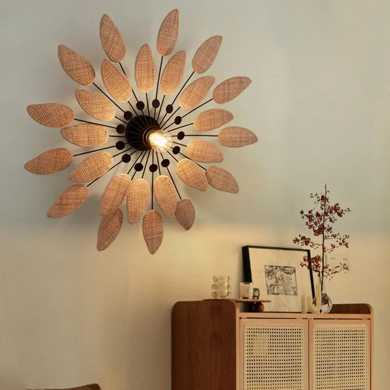 appliques murales en rotin wabi sabi pour intérieur et salon de thé