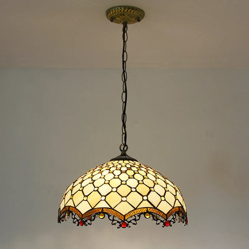 Rétro Tiffany Suspension Lumières suspension lustre salon baroque perle design Vitrail luxe 16 "mer bleu marron L