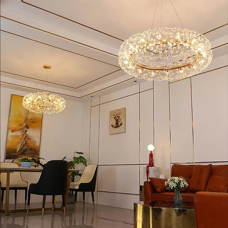 lustre led en cristal clair pissenlit pour hôtel belle déco