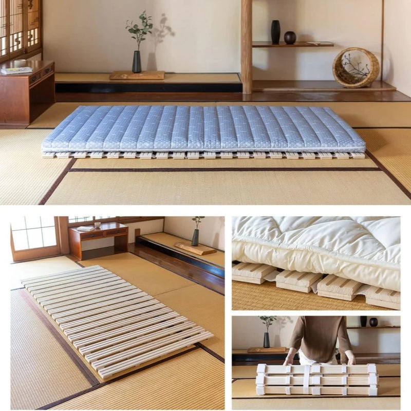 lit à lattes en bois style japonais pour futon et matelas tatami