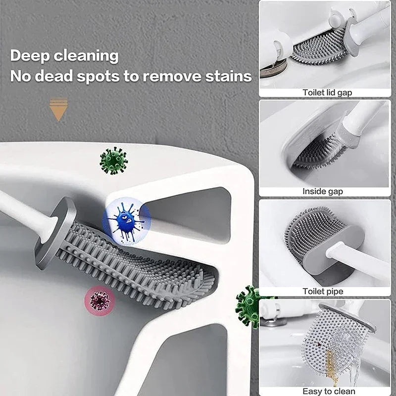 brosse de toilette suspendue en silicone avec support séchage rapide