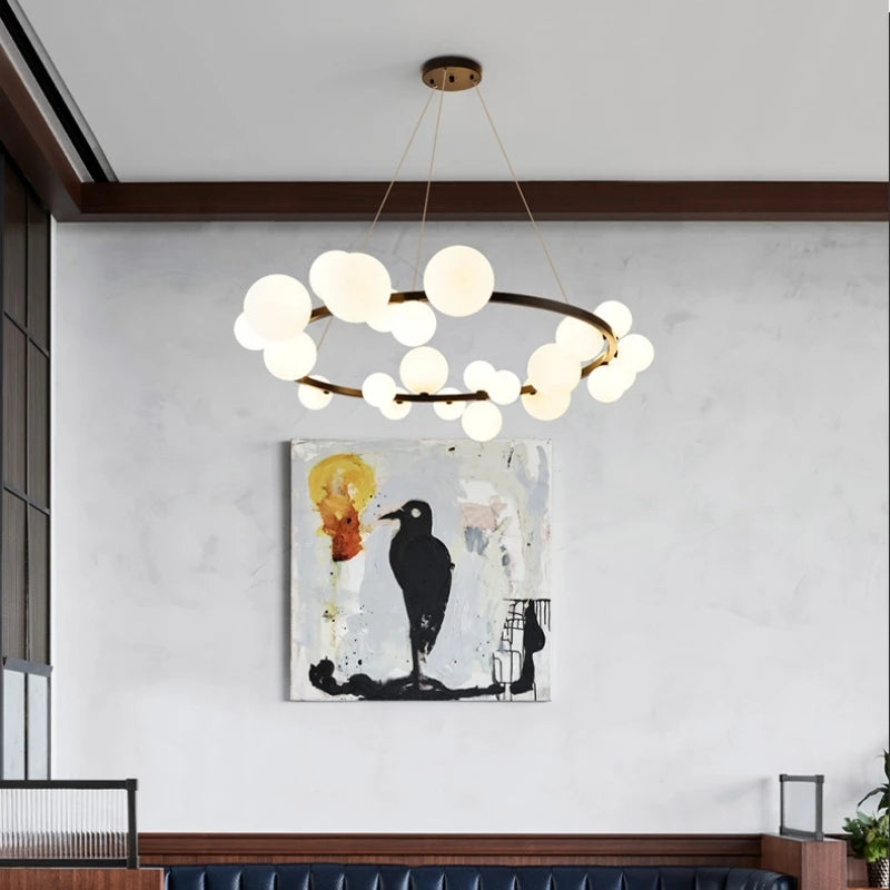 Clear White Glass Ball Pendant Light Parlor Restaurant Bedroom Hanging Lamp Cord Adjustable Include G9 Bulb Good Packaging