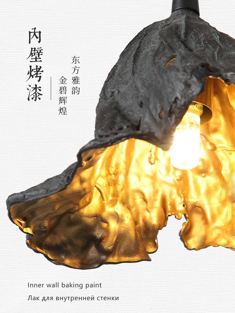 Applique murale laiton feuille lotus chinois simple zen