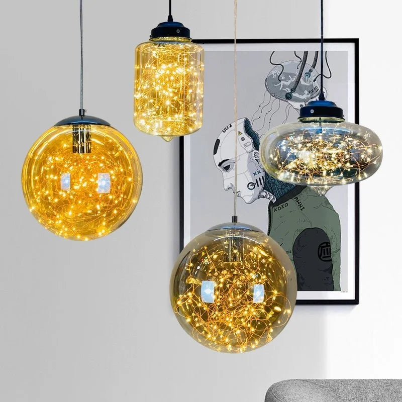 lustre nordique en étoile design en verre pour décoration intérieure