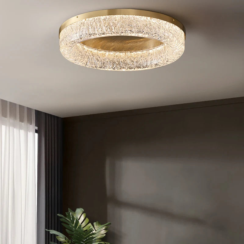 Plafonnier Led rond en laiton au design nordique moderne