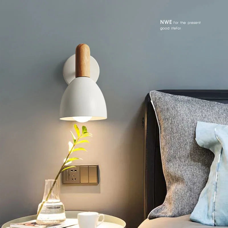 applique murale LED en bois avec abat-jour à Macaron