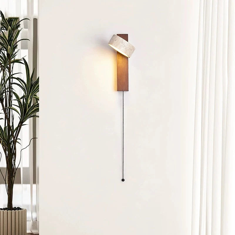 Applique murale bois noyer led rotatif tirer