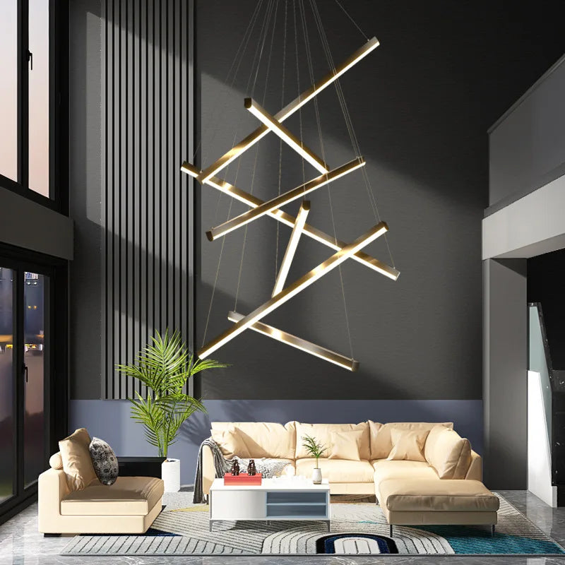 lustre moderne minimaliste duplex led longue suspension