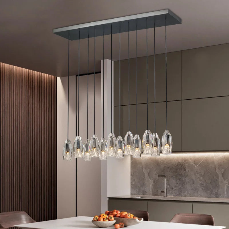 lustre de luxe en cristal et cuivre post-moderne rectangulaire