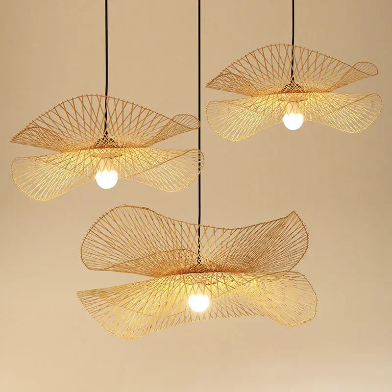 lustre chinois fait main en bambou avec éclairage led suspendu
