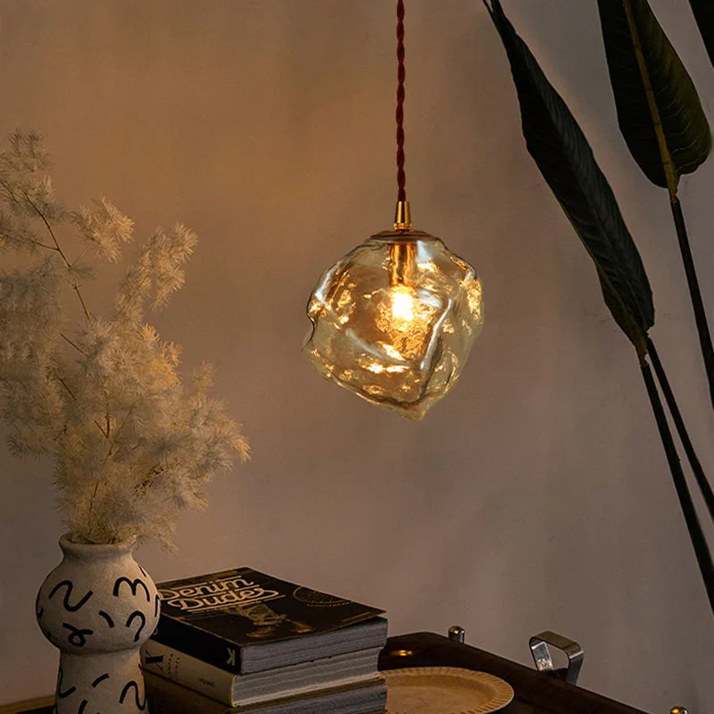 Lava Ice Cube Walnut Glass Bedside Chandelier, Lava Glass Table Lamp for Hallway Entry Bedroom Living Room Lighting Home Light