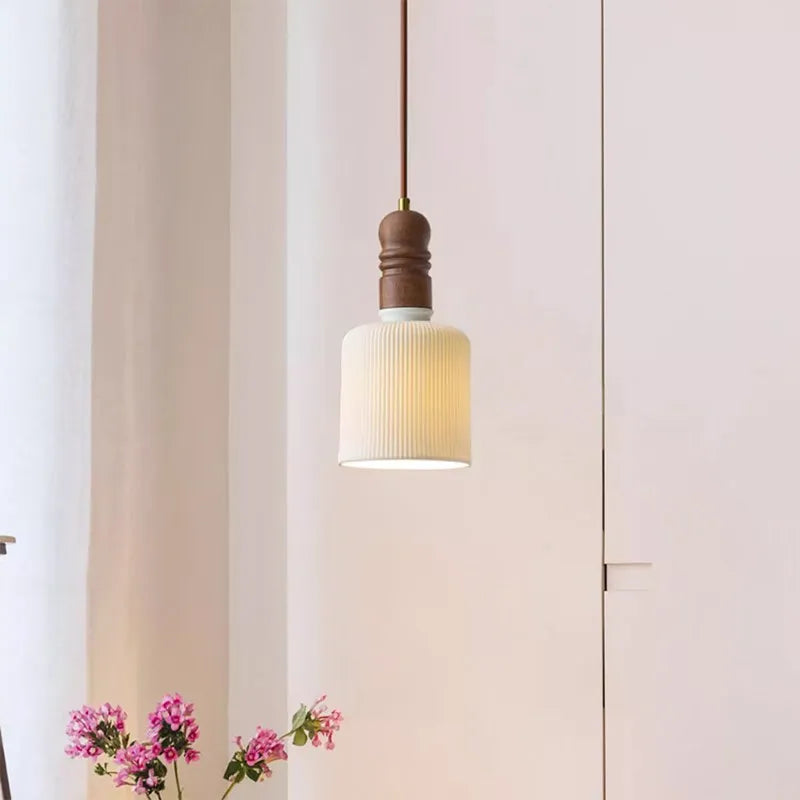 Suspension LED style nordique en bois massif et céramique
