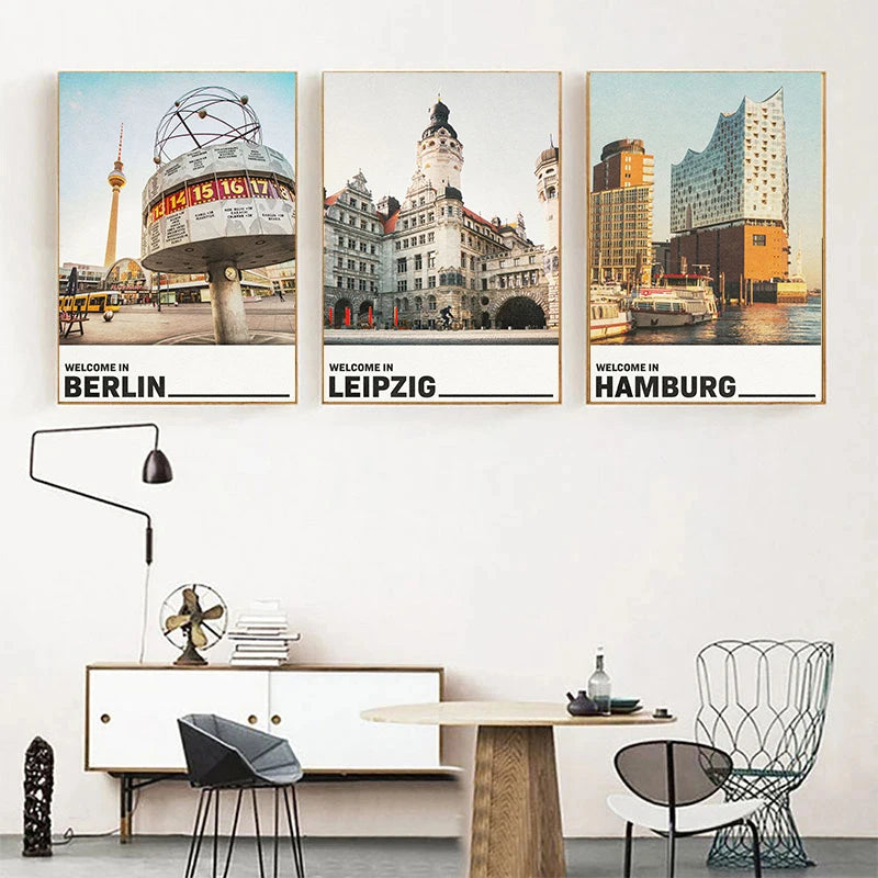 affiche des sites touristiques de villes allemandes en toile
