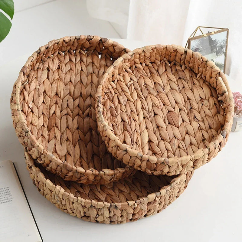 plateau de rangement tissé paniers en jacinthe d'eau pour service et rangement
