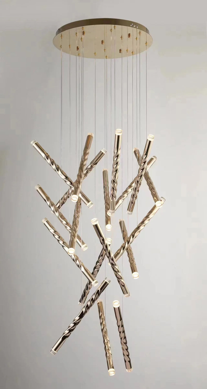 lustre double escalier spirale led moderne grand cylindre