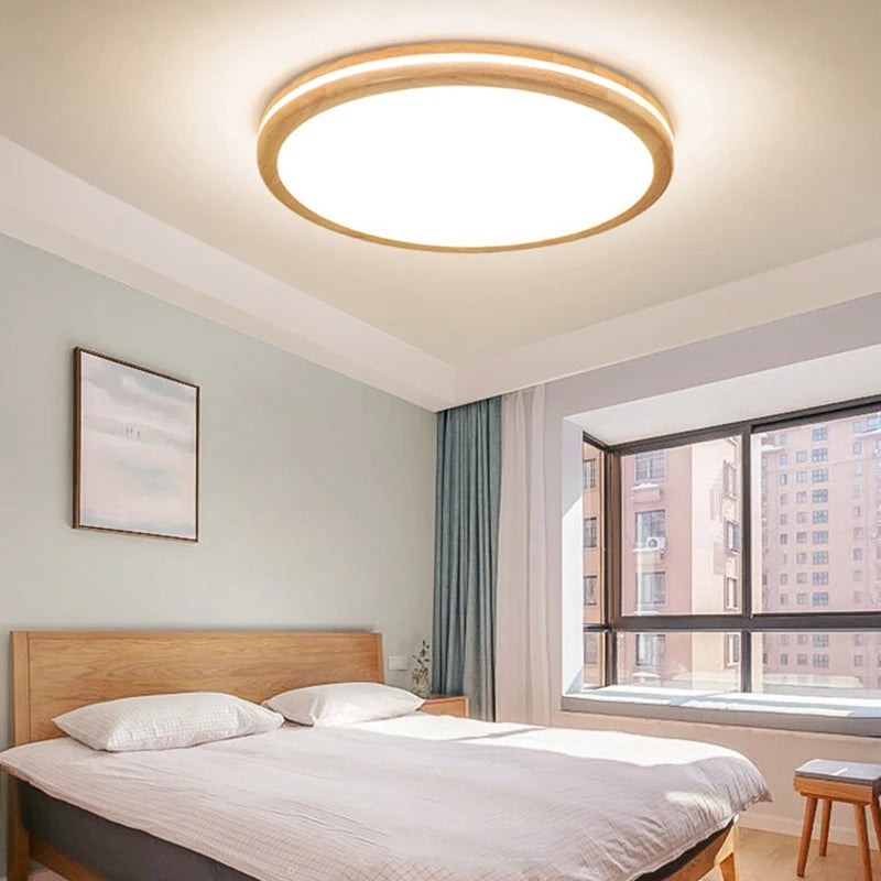 Plafonniers ronds en bois LED pour chambre salon salle à manger lampe suspendue Dimmable Style