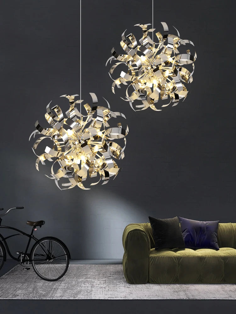 lustre post-moderne de luxe en acier inoxydable pour hôtel