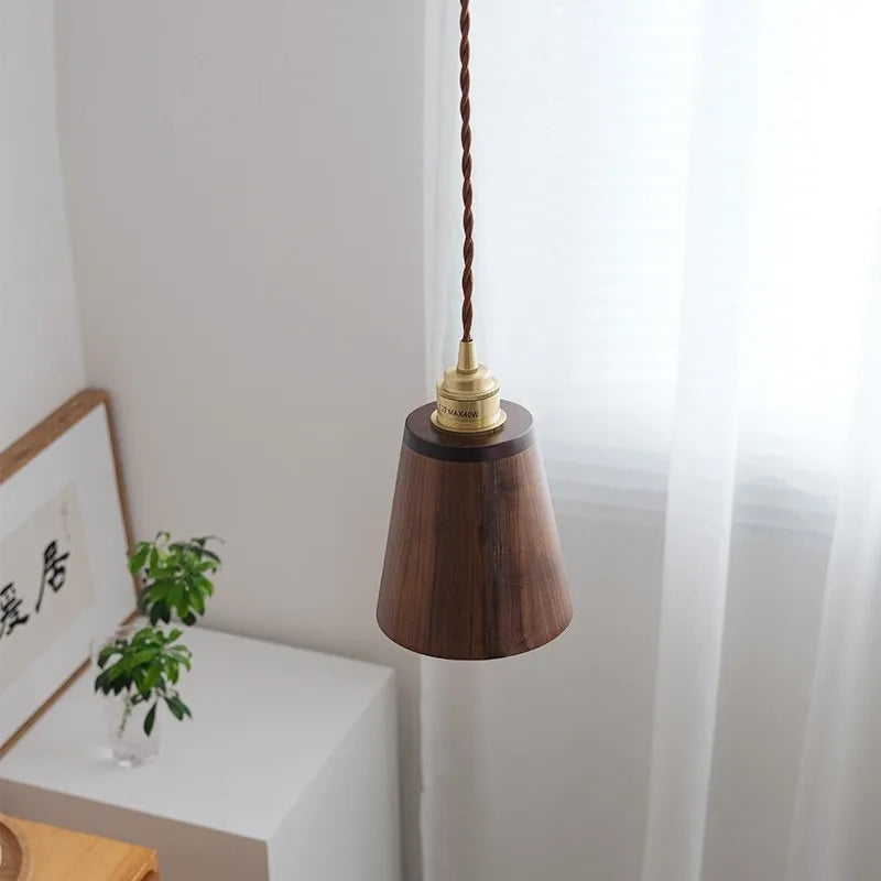 suspension led loft moderne en bois avec abat-jour laiton