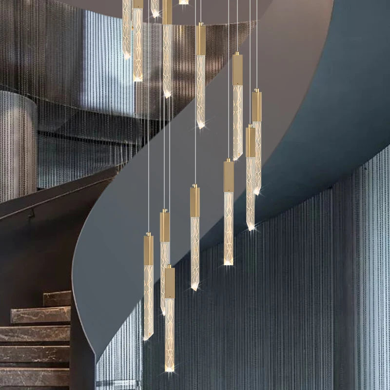 lustre en or lampe d'escalier moderne LED éclairage intérieur en cristal spirale