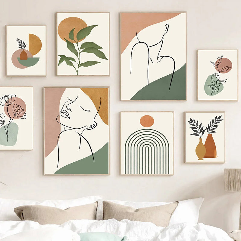 art mural géométrique abstrait cactus pour décoration intérieure