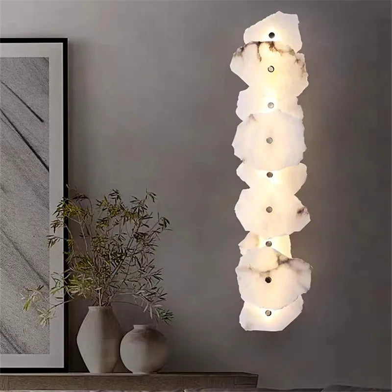 Applique murale moderne en laiton LED longue lampe en marbre naturel de luxe éclairage applique chambre salon salle à manger couloir lumière